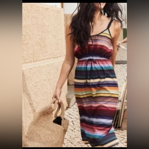 Athleta multicolored maxi dress with drawstring waist and adjustable straps - Picture 1 of 6